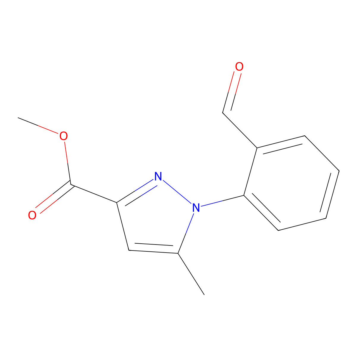 methyl 1-(2-formylphenyl)-5-methyl-1H-pyrazole-3-carboxylate molecular structure, CAS 1261079-72-4
