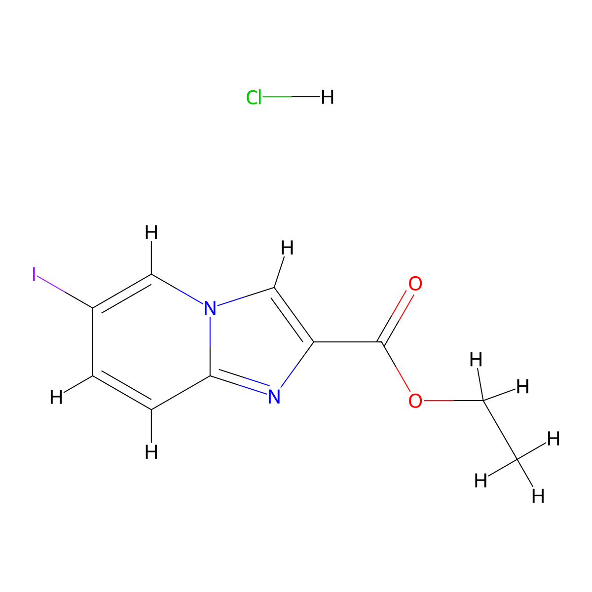 Ethyl 6-iodoimidazo[1,2-a]pyridine-2-carboxylate hydrochloride molecular structure, CAS 1261079-76-8