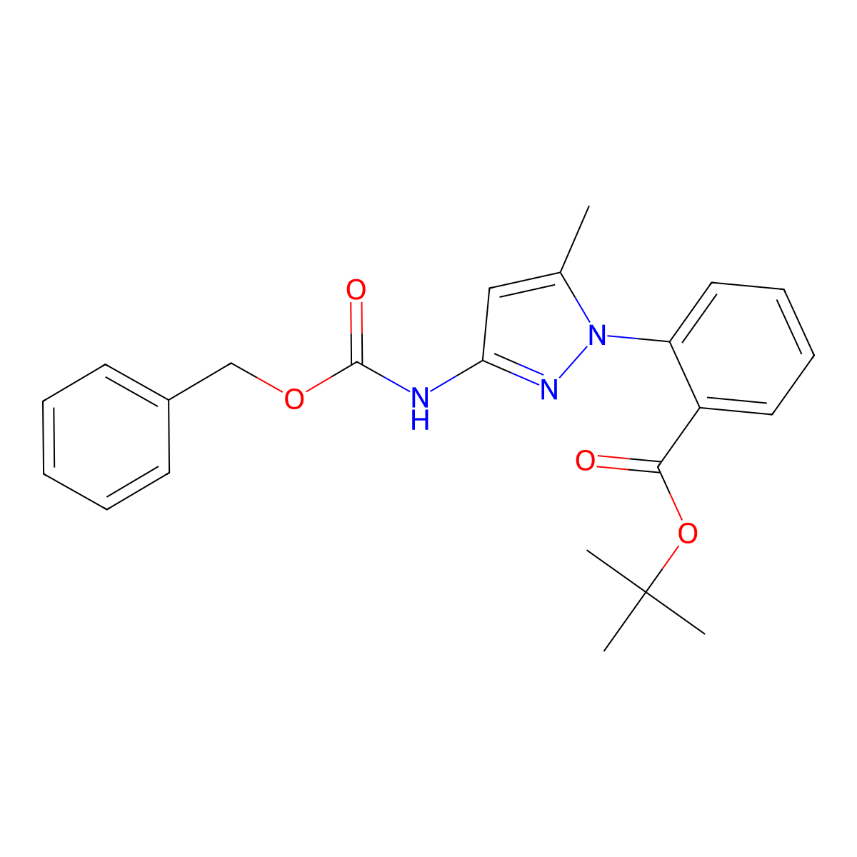 tert-butyl 2-(3-{[(benzyloxy)carbonyl]amino}-5-methyl-1H-pyrazol-1-yl)benzoate molecular structure, CAS 1261079-78-0