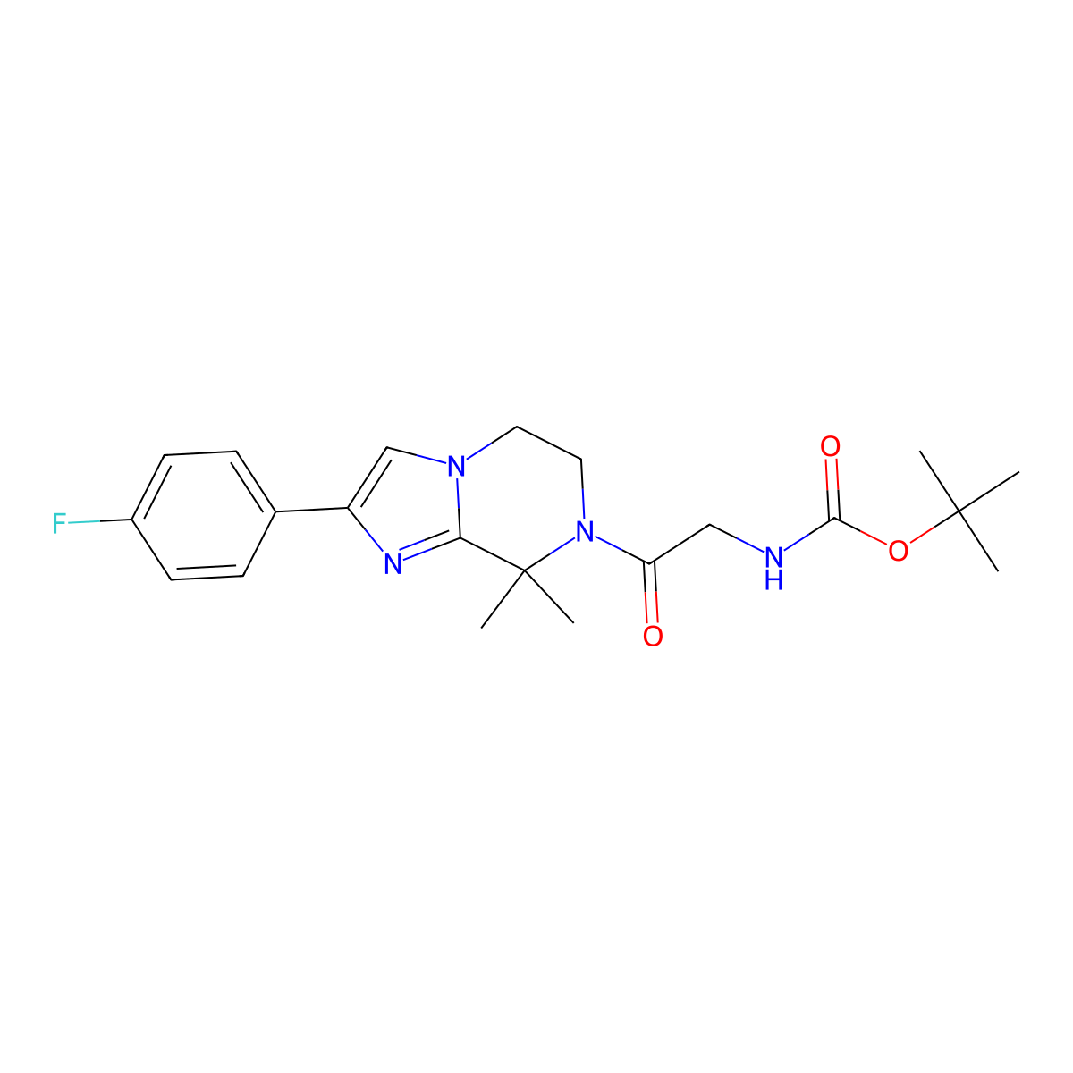 tert-Butyl (2-(2-(4-fluorophenyl)-8,8-dimethyl-5,6-dihydroimidazo[1,2-a]pyrazin-7(8H)-yl)-2-oxoethyl)carbamate molecular structure, CAS 1261118-05-1