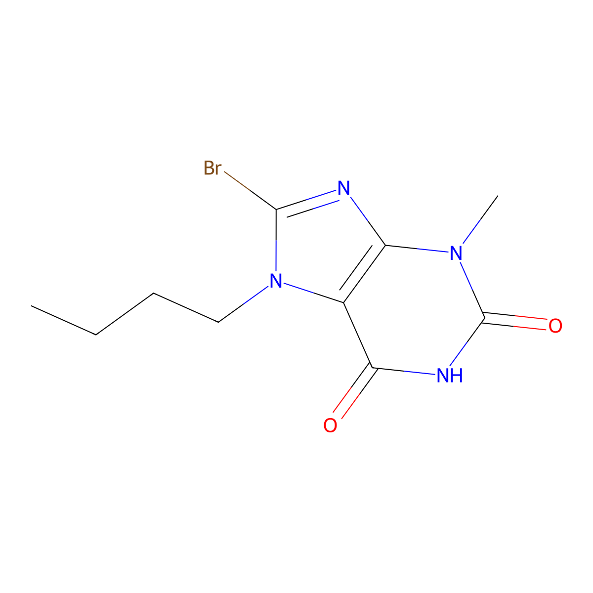 8-bromo-7-butyl-3-methyl-1H-purine-2,6(3H,7H)-dione molecular structure, CAS 126118-53-4