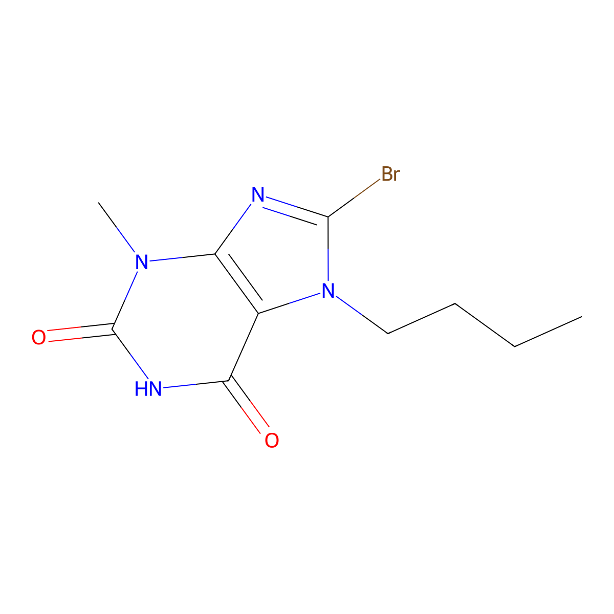 8-bromo-7-butyl-3-methyl-1H-purine-2,6(3H,7H)-dione molecular structure, CAS 126118-53-4