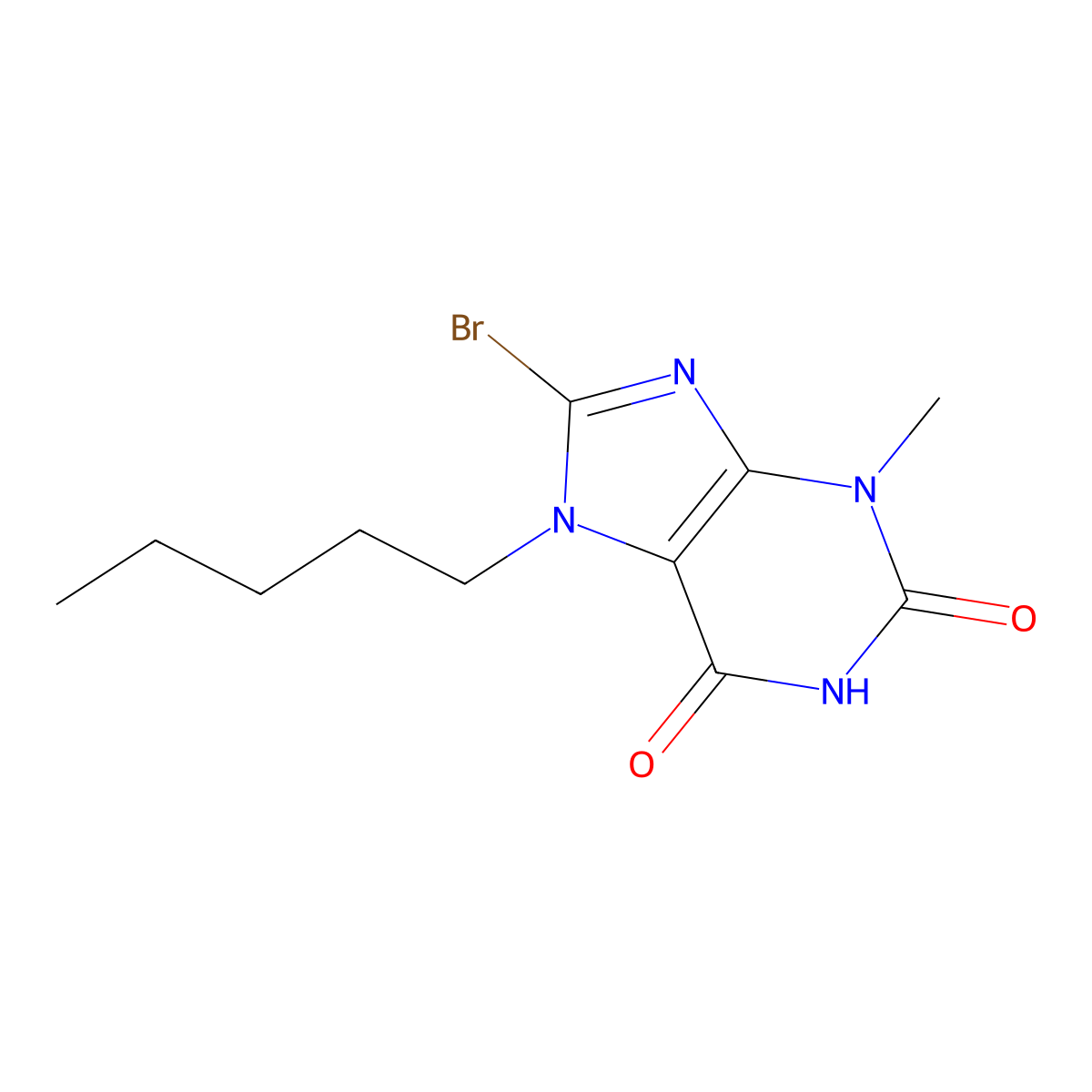 8-bromo-3-methyl-7-pentyl-1H-purine-2,6(3H,7H)-dione molecular structure, CAS 126118-54-5