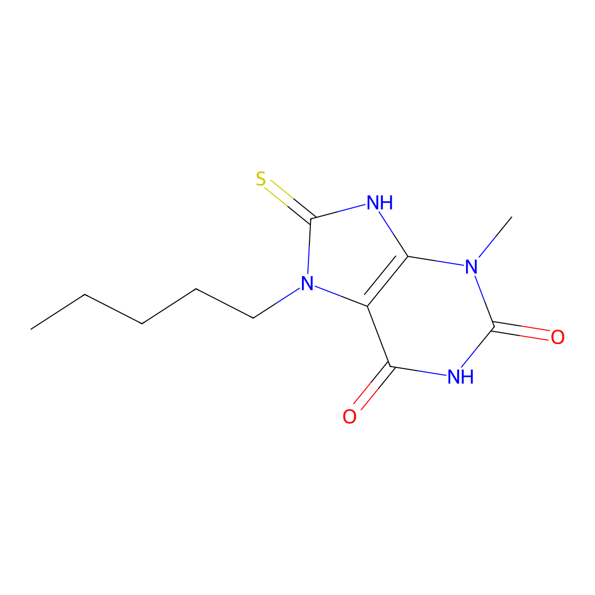 8-mercapto-3-methyl-7-pentyl-1H-purine-2,6(3H,7H)-dione molecular structure, CAS 126118-60-3