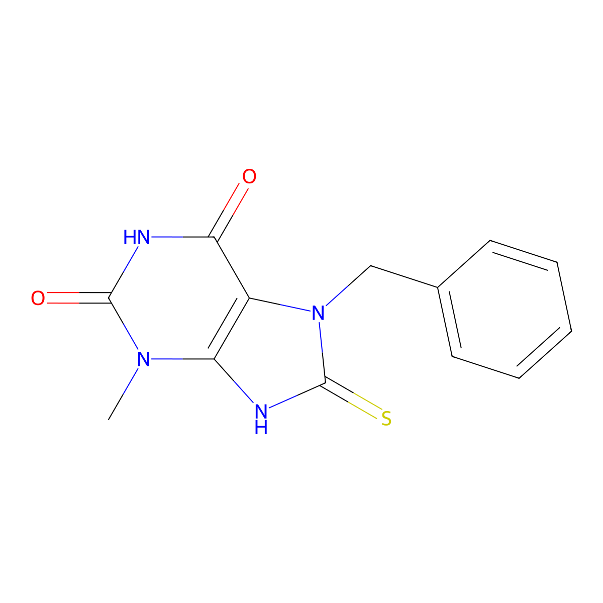 7-benzyl-3-methyl-8-sulfanyl-3,7-dihydro-1H-purine-2,6-dione molecular structure, CAS 126118-64-7