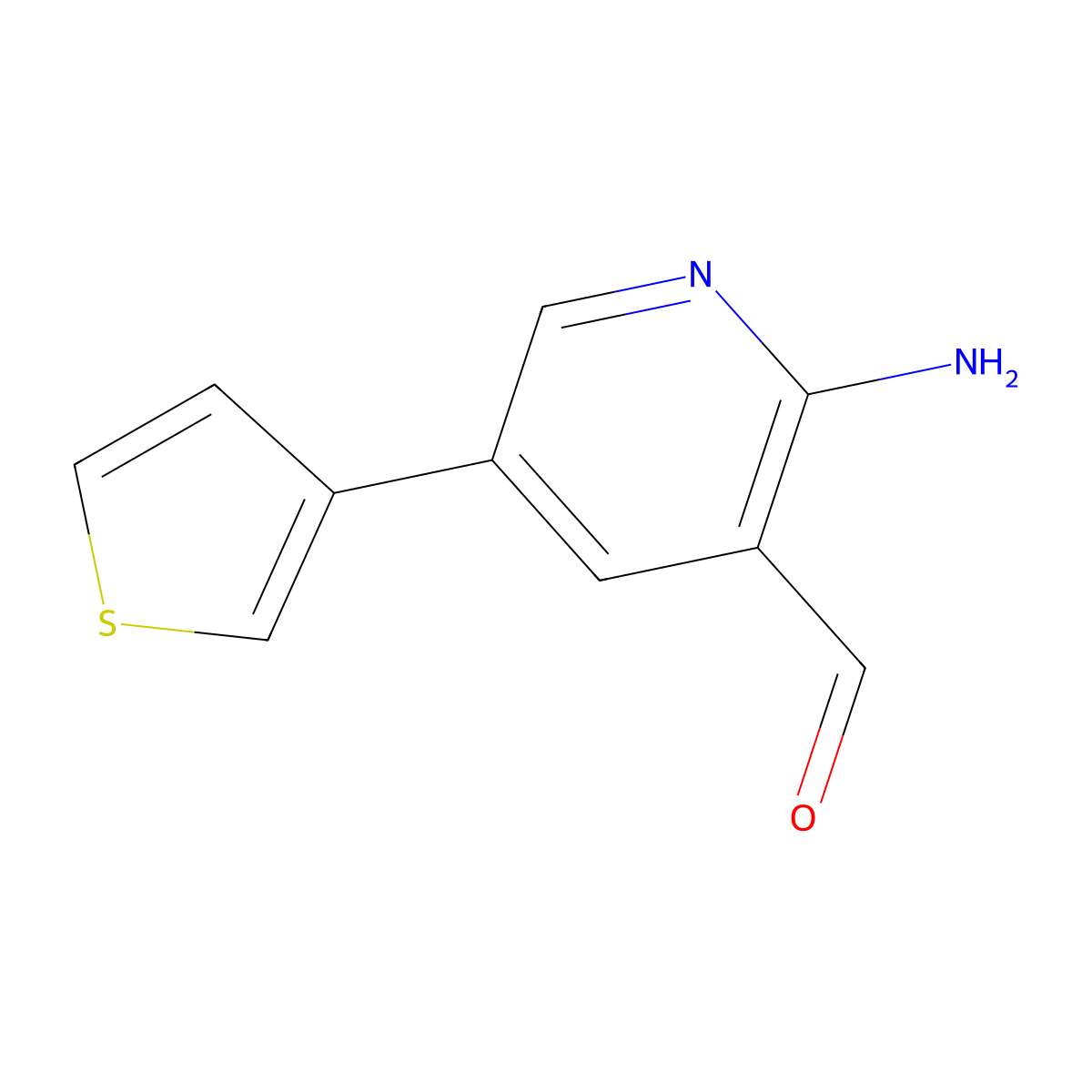 2-Amino-5-thiophen-3-ylpyridine-3-carbaldehyde molecular structure, CAS 1261222-04-1
