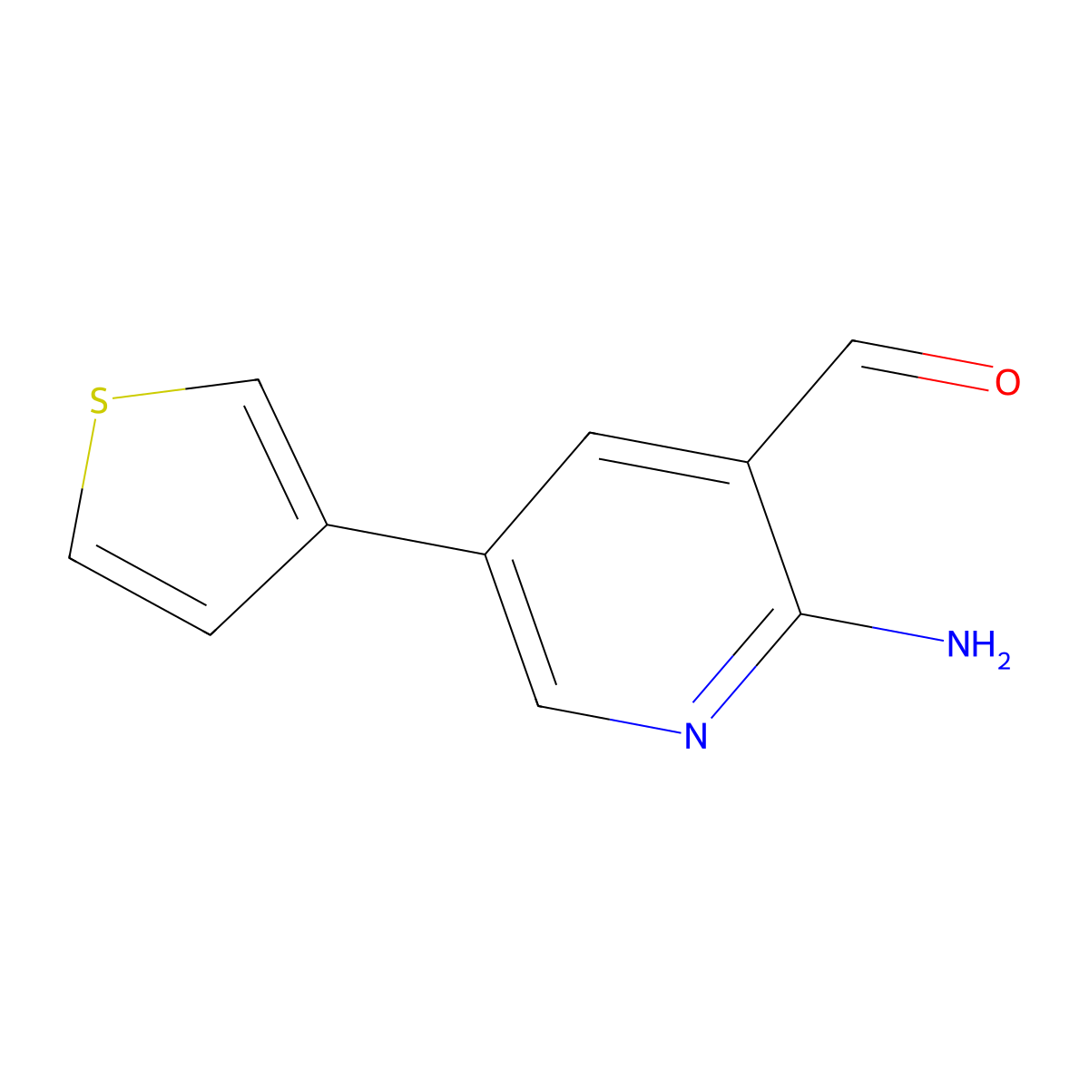 2-Amino-5-thiophen-3-ylpyridine-3-carbaldehyde molecular structure, CAS 1261222-04-1