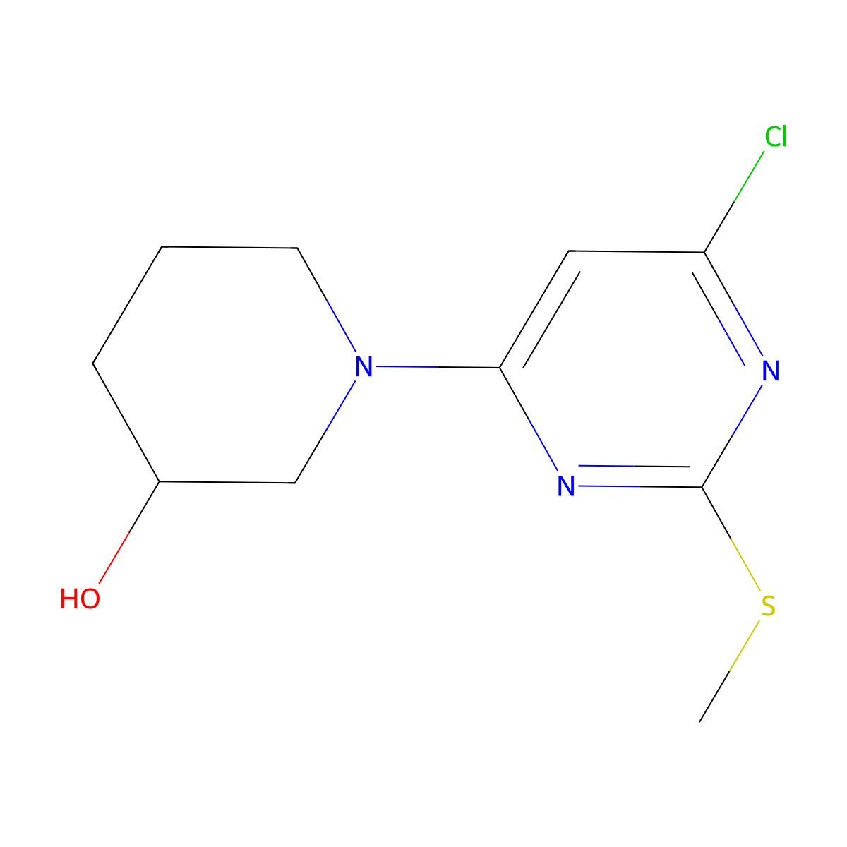 1-(6-Chloro-2-(methylthio)pyrimidin-4-yl)piperidin-3-ol molecular structure, CAS 1261229-47-3