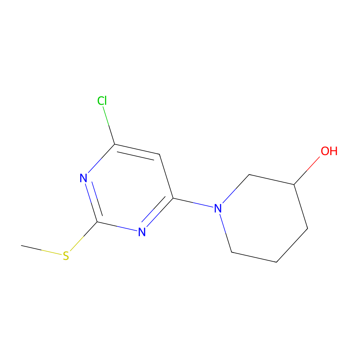 1-(6-Chloro-2-(methylthio)pyrimidin-4-yl)piperidin-3-ol molecular structure, CAS 1261229-47-3