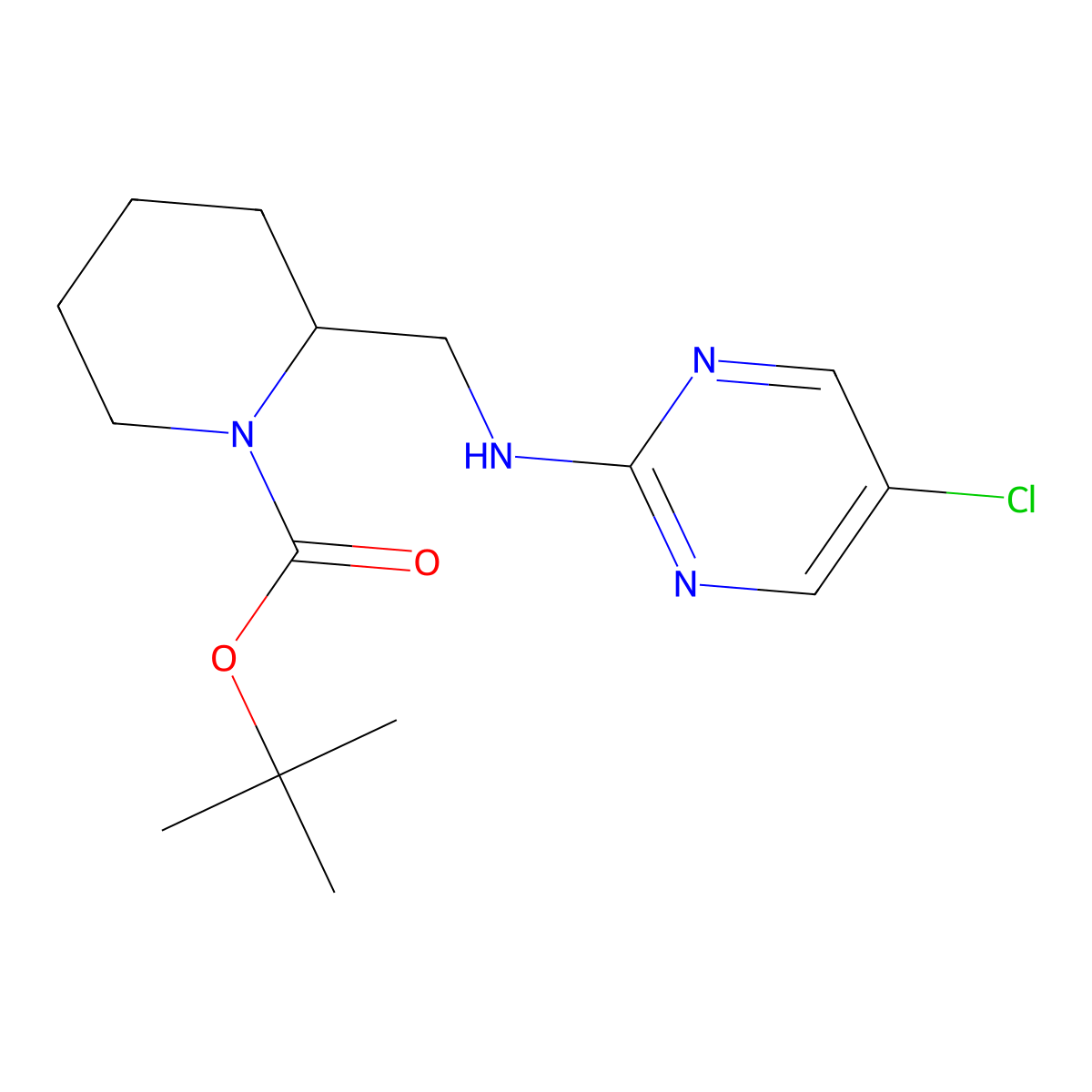 tert-Butyl 2-(((5-chloropyrimidin-2-yl)amino)methyl)piperidine-1-carboxylate molecular structure, CAS 1261229-54-2