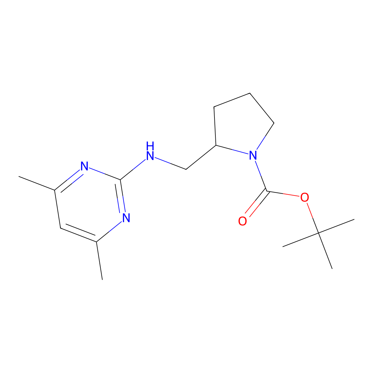 tert-Butyl 2-(((4,6-dimethylpyrimidin-2-yl)amino)methyl)pyrrolidine-1-carboxylate molecular structure, CAS 1261230-00-5