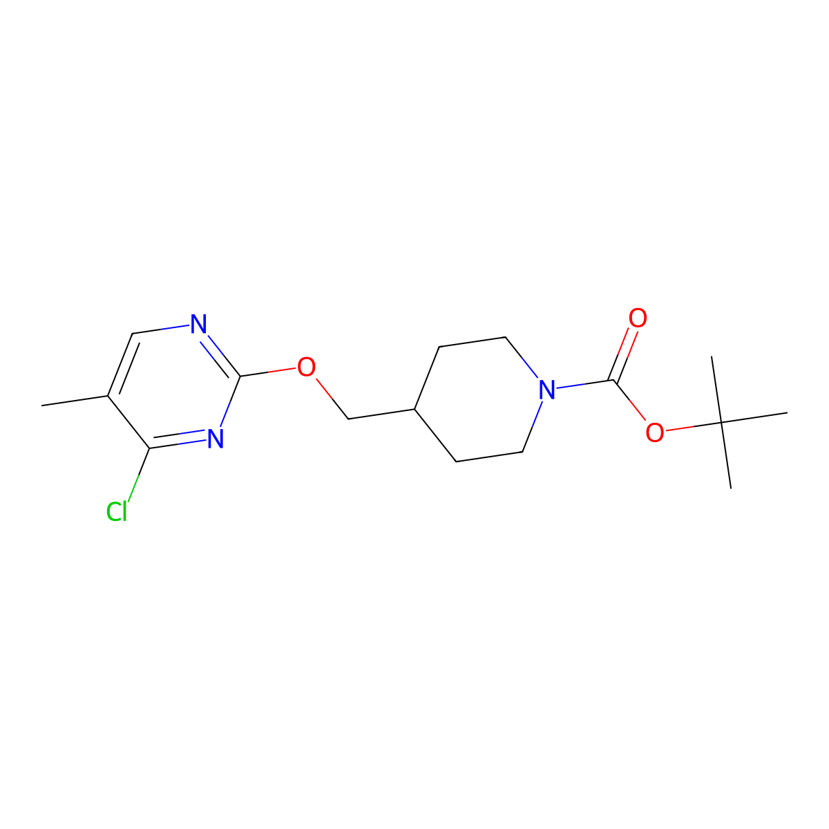 tert-Butyl 4-(((4-chloro-5-methylpyrimidin-2-yl)oxy)methyl)piperidine-1-carboxylate molecular structure, CAS 1261230-03-8