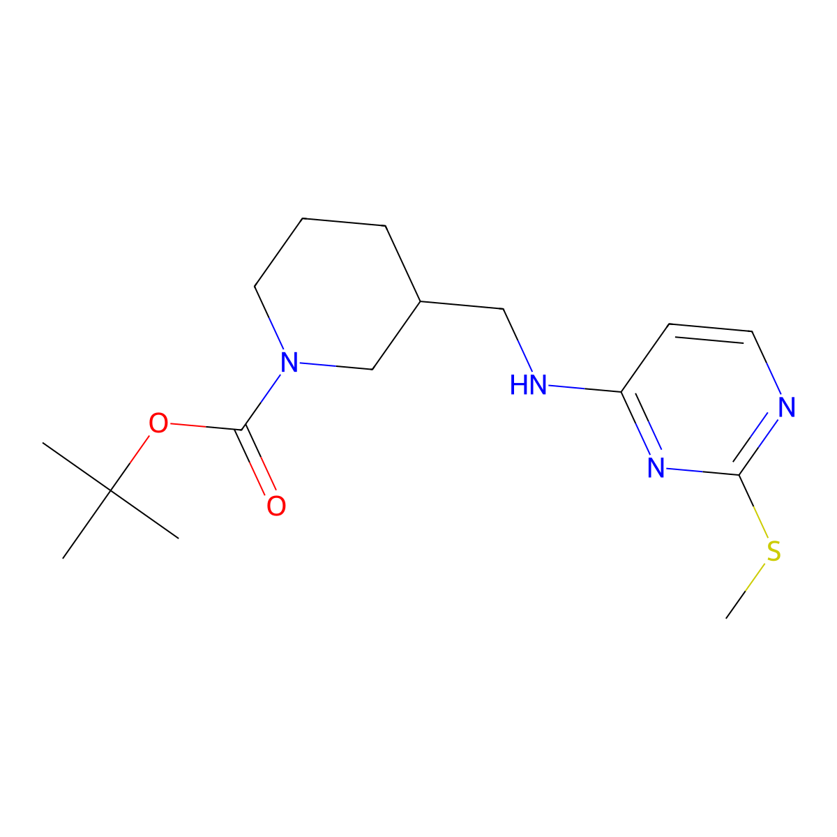 3-[(2-Methylsulfanyl-pyrimidin-4-ylamino)-methyl]-piperidine-1-carboxylic acid tert-butyl ester molecular structure, CAS 1261230-21-0