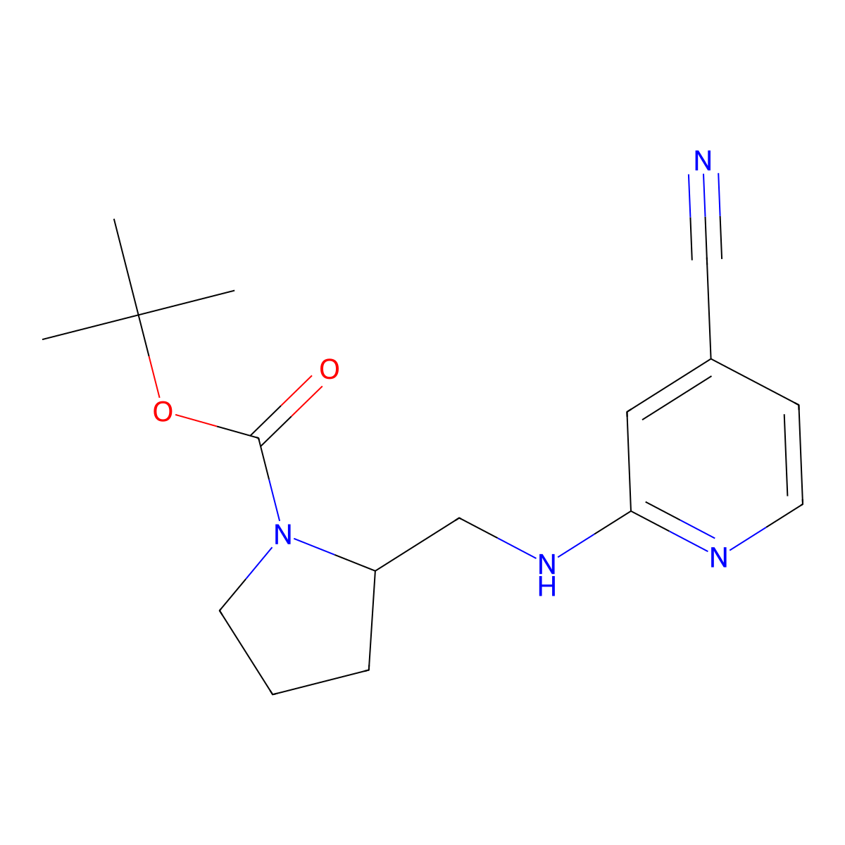 tert-Butyl 2-(((4-cyanopyridin-2-yl)amino)methyl)pyrrolidine-1-carboxylate molecular structure, CAS 1261230-35-6