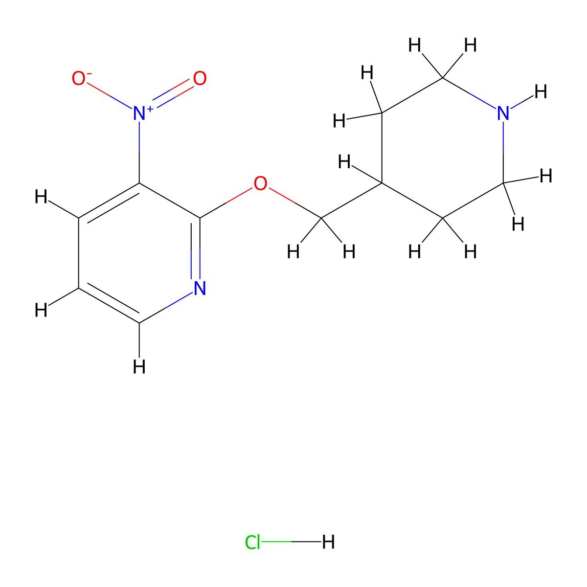 3-Nitro-2-(piperidin-4-ylmethoxy)pyridine hydrochloride molecular structure, CAS 1261230-71-0