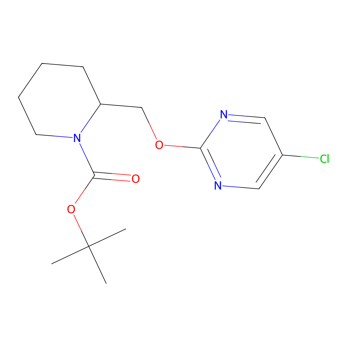 tert-Butyl 2-(((5-chloropyrimidin-2-yl)oxy)methyl)piperidine-1-carboxylate molecular structure, CAS 1261231-02-0