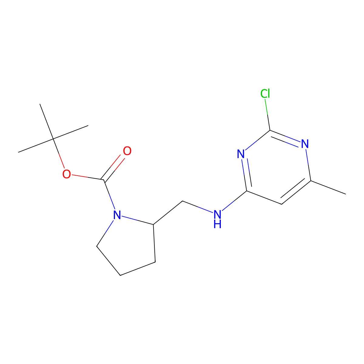 tert-Butyl 2-(((2-chloro-6-methylpyrimidin-4-yl)amino)methyl)pyrrolidine-1-carboxylate molecular structure, CAS 1261231-13-3