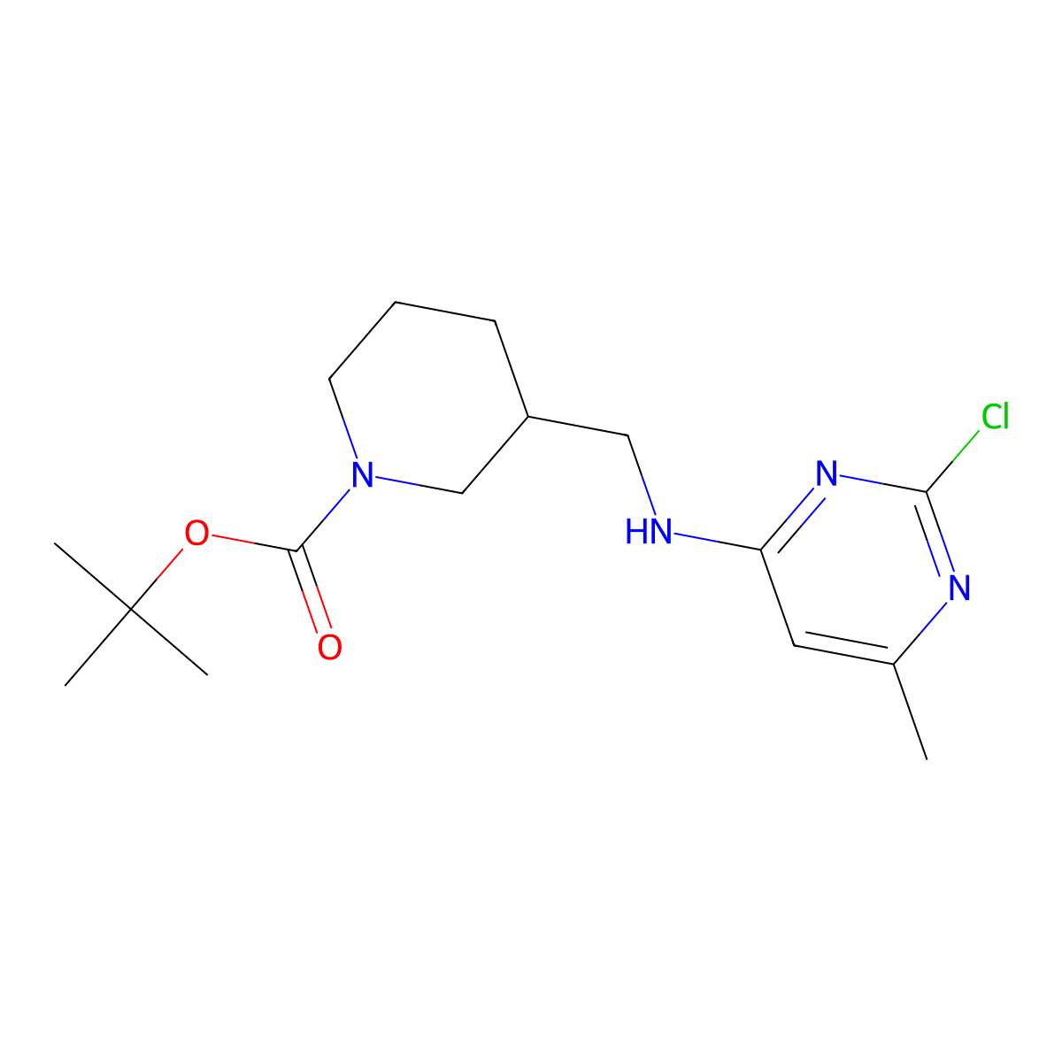 tert-Butyl 3-(((2-chloro-6-methylpyrimidin-4-yl)amino)methyl)piperidine-1-carboxylate molecular structure, CAS 1261231-25-7