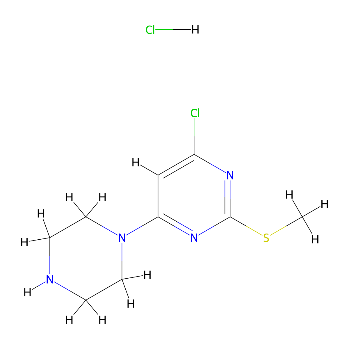 4-Chloro-2-(methylthio)-6-(piperazin-1-yl)pyrimidine hydrochloride molecular structure, CAS 1261231-26-8