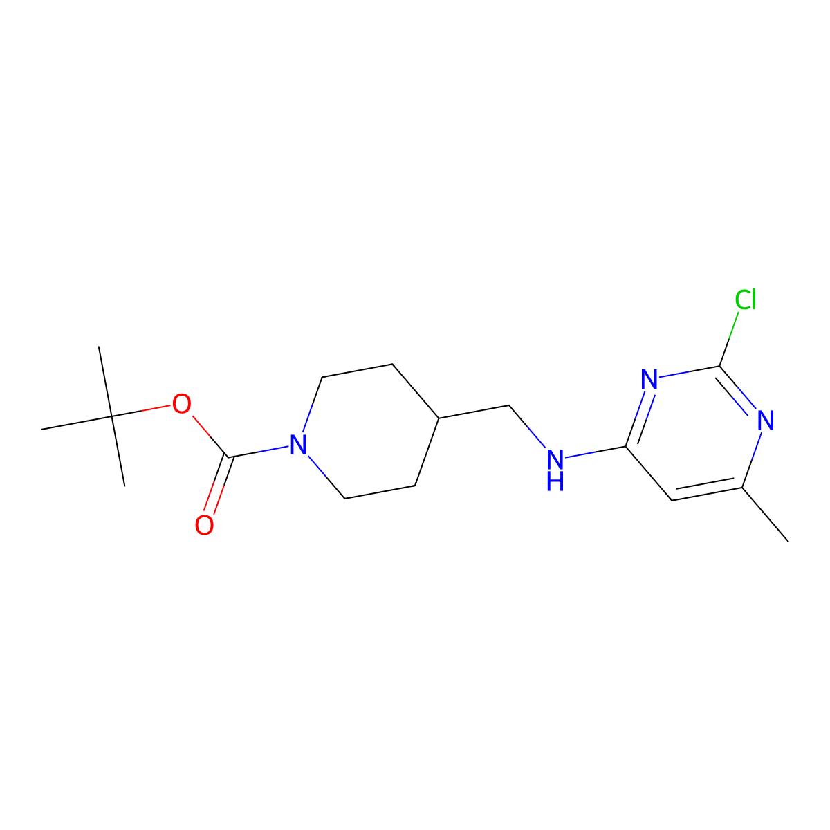 tert-Butyl 4-(((2-chloro-6-methylpyrimidin-4-yl)amino)methyl)piperidine-1-carboxylate molecular structure, CAS 1261231-29-1