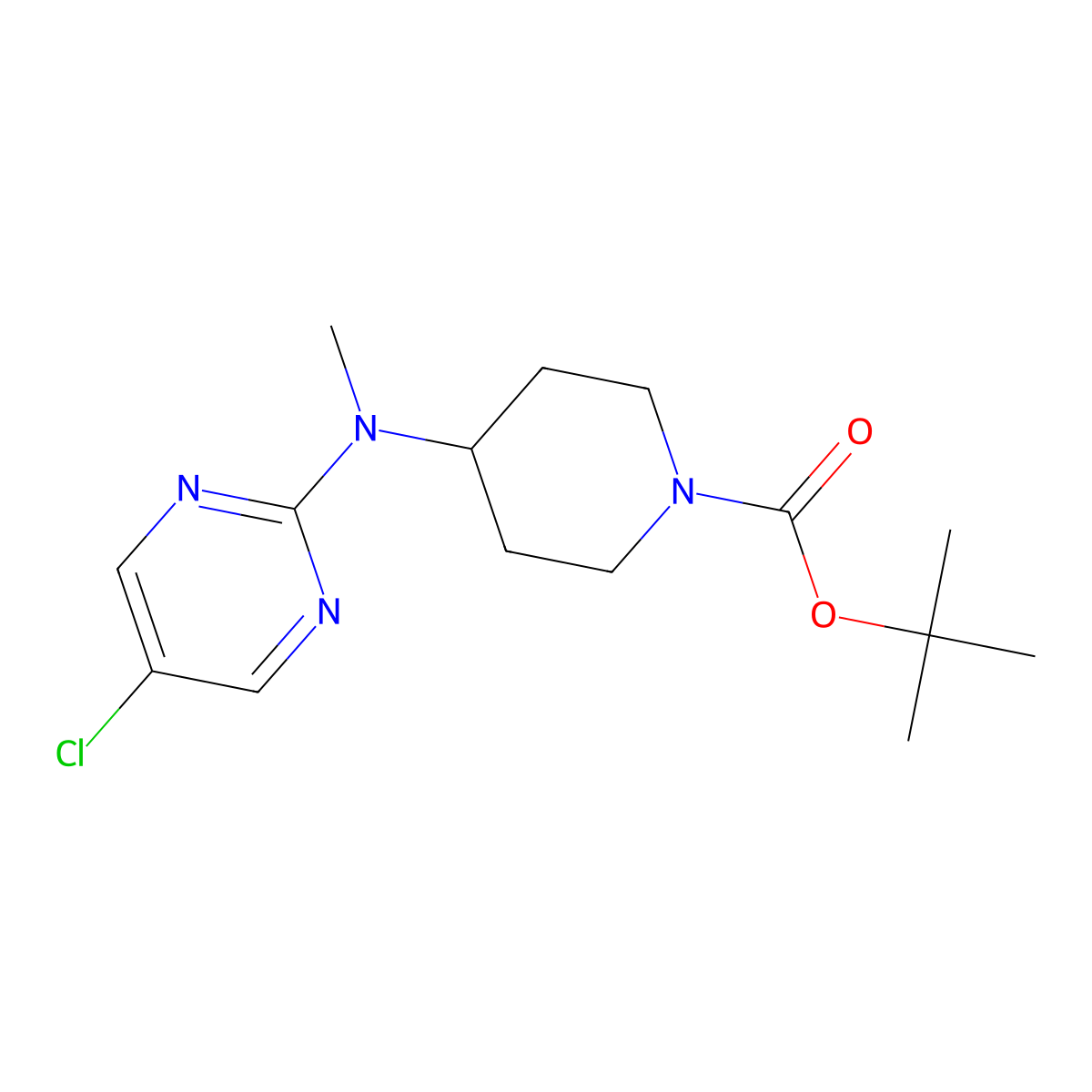 Tert-butyl 4-((5-chloropyrimidin-2-yl)(methyl)amino)piperidine-1-carboxylate molecular structure, CAS 1261231-31-5