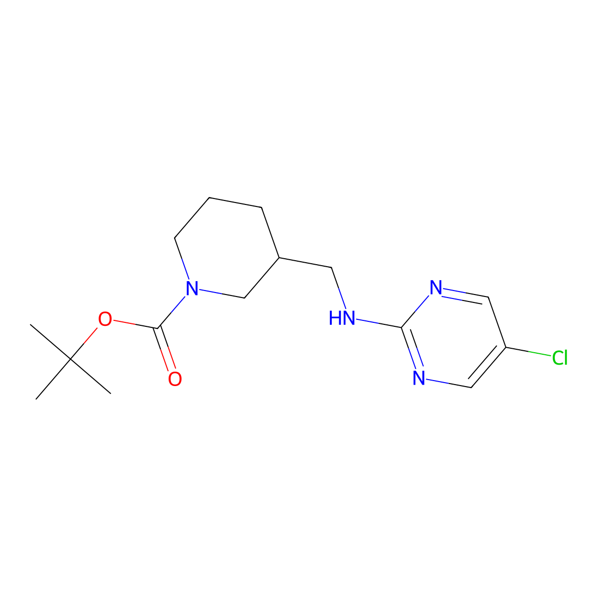 tert-Butyl 3-(((5-chloropyrimidin-2-yl)amino)methyl)piperidine-1-carboxylate molecular structure, CAS 1261231-71-3