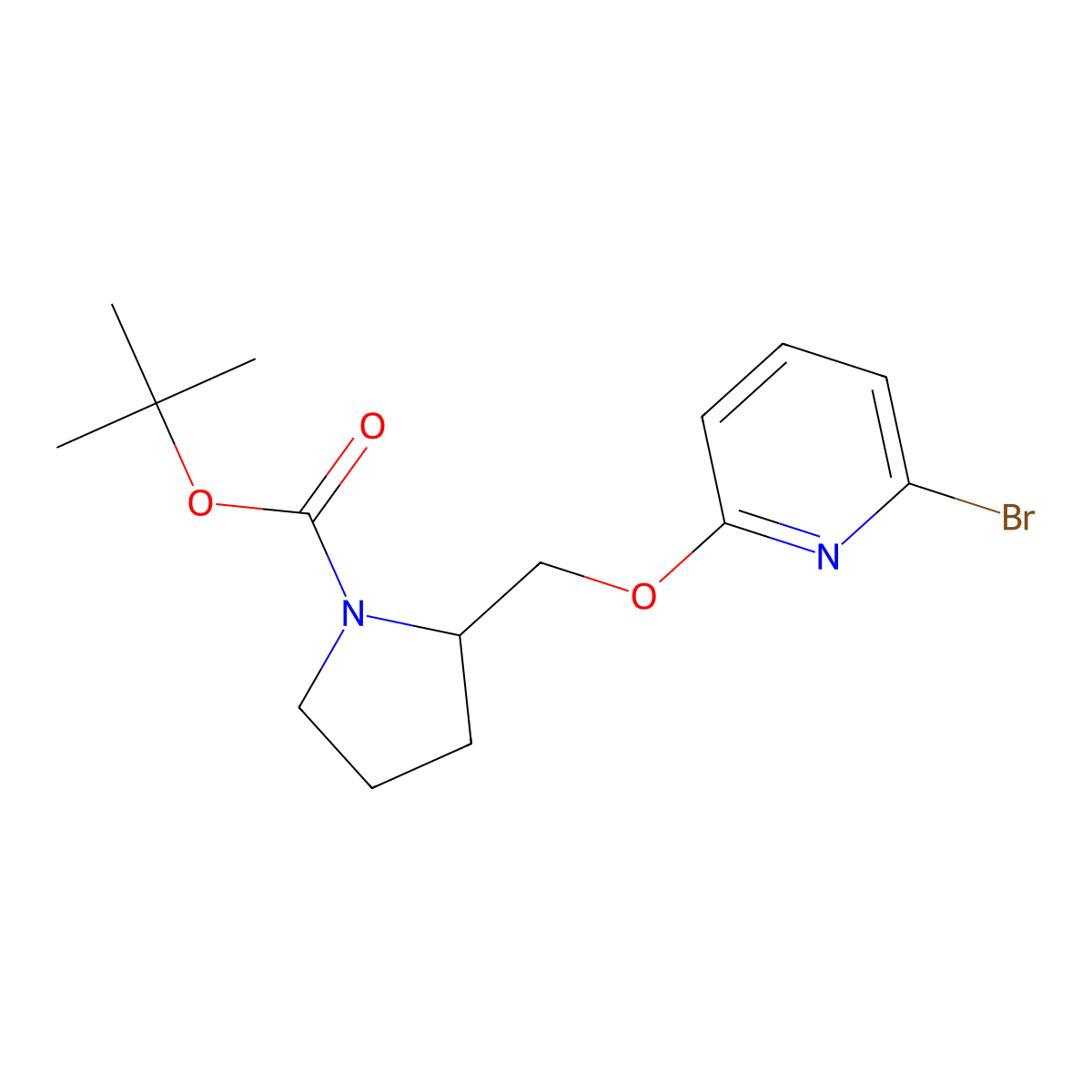 tert-Butyl 2-(((6-bromopyridin-2-yl)oxy)methyl)pyrrolidine-1-carboxylate molecular structure, CAS 1261231-92-8