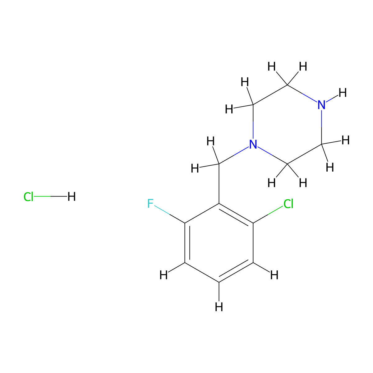 1-[(2-Chloro-6-fluorophenyl)methyl]piperazine hydrochloride molecular structure, CAS 1261232-20-5