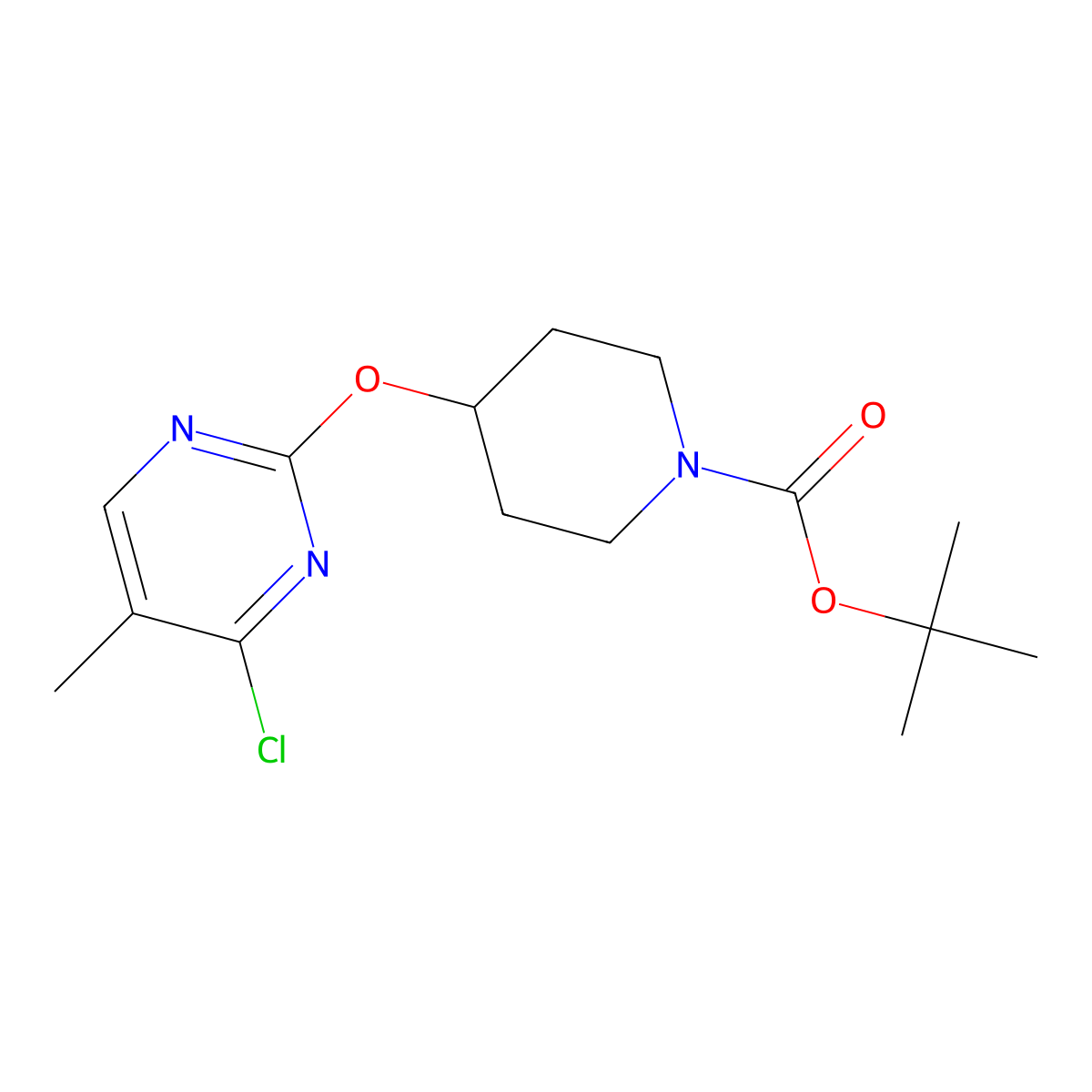 tert-Butyl 4-((4-chloro-5-methylpyrimidin-2-yl)oxy)piperidine-1-carboxylate molecular structure, CAS 1261232-25-0