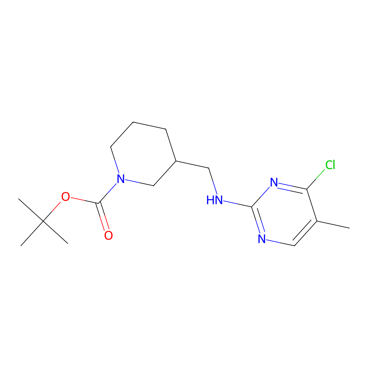 tert-Butyl 3-(((4-chloro-5-methylpyrimidin-2-yl)amino)methyl)piperidine-1-carboxylate molecular structure, CAS 1261232-49-8