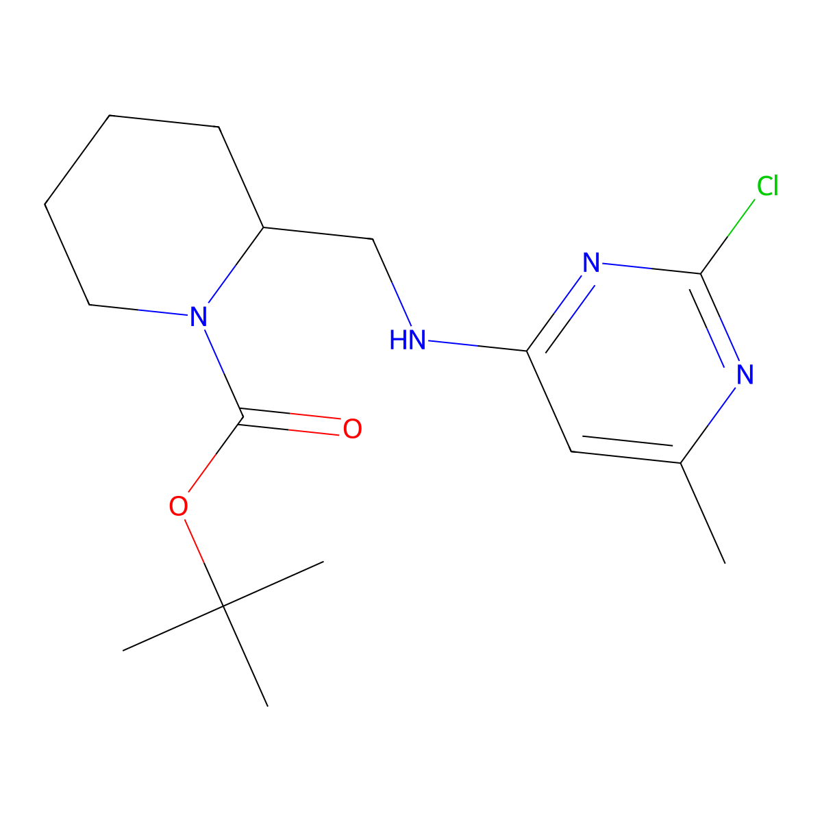 tert-Butyl 2-(((2-chloro-6-methylpyrimidin-4-yl)amino)methyl)piperidine-1-carboxylate molecular structure, CAS 1261232-50-1