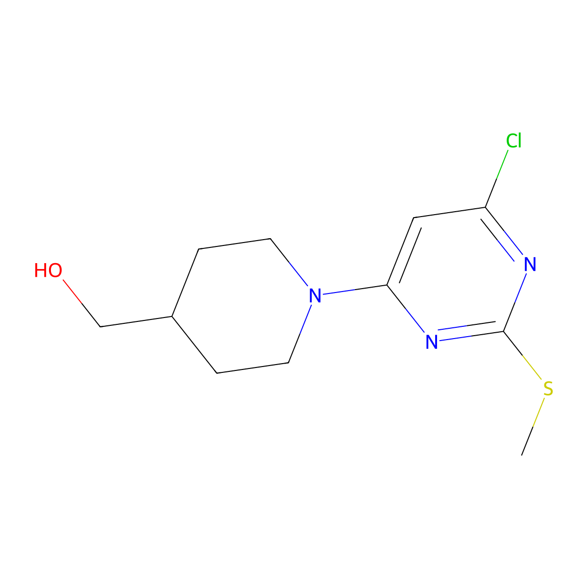 (1-(6-Chloro-2-(methylthio)pyrimidin-4-yl)piperidin-4-yl)methanol molecular structure, CAS 1261232-57-8