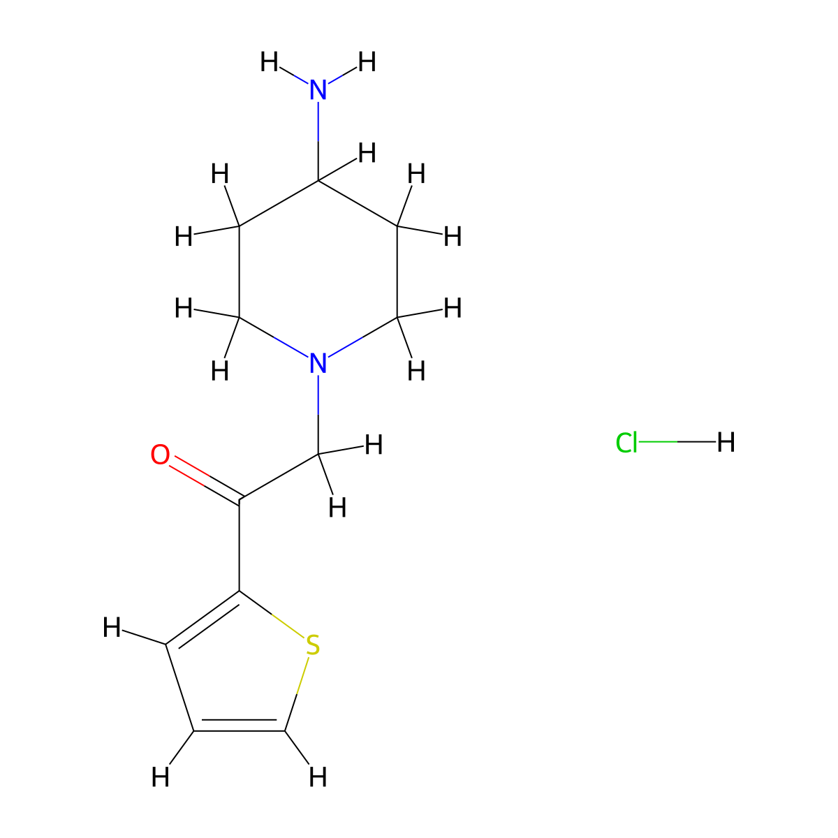 2-(4-Aminopiperidin-1-yl)-1-(thiophen-2-yl)ethanone hydrochloride molecular structure, CAS 1261232-67-0