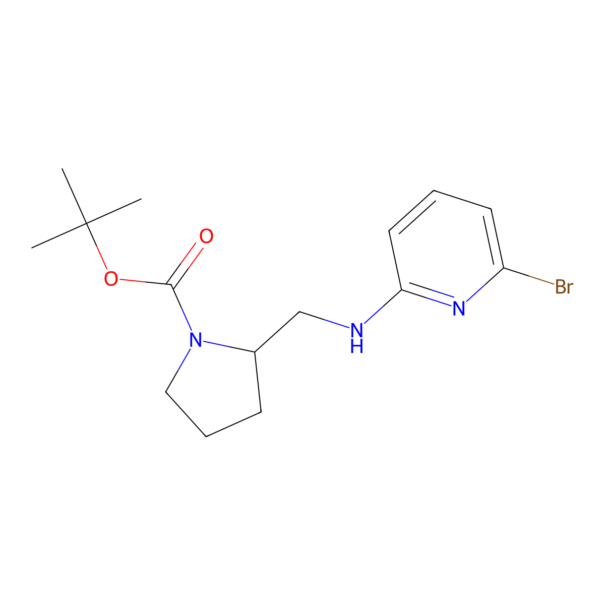 tert-Butyl 2-(((6-bromopyridin-2-yl)amino)methyl)pyrrolidine-1-carboxylate molecular structure, CAS 1261232-95-4
