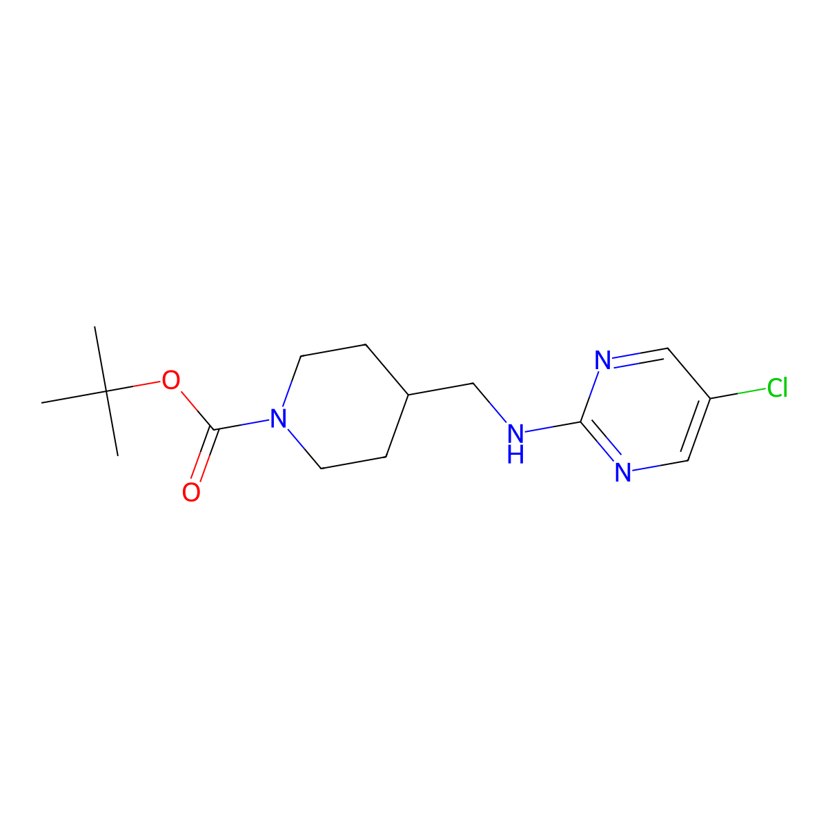 tert-Butyl 4-(((5-chloropyrimidin-2-yl)amino)methyl)piperidine-1-carboxylate molecular structure, CAS 1261232-96-5