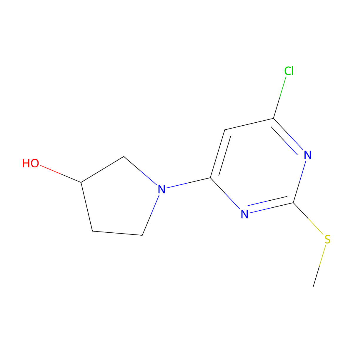 (S)-1-(6-Chloro-2-(methylthio)pyrimidin-4-yl)pyrrolidin-3-ol molecular structure, CAS 1261233-29-7