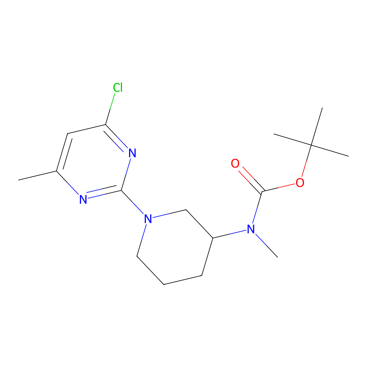 tert-Butyl (1-(4-chloro-6-methylpyrimidin-2-yl)piperidin-3-yl)(methyl)carbamate molecular structure, CAS 1261233-64-0
