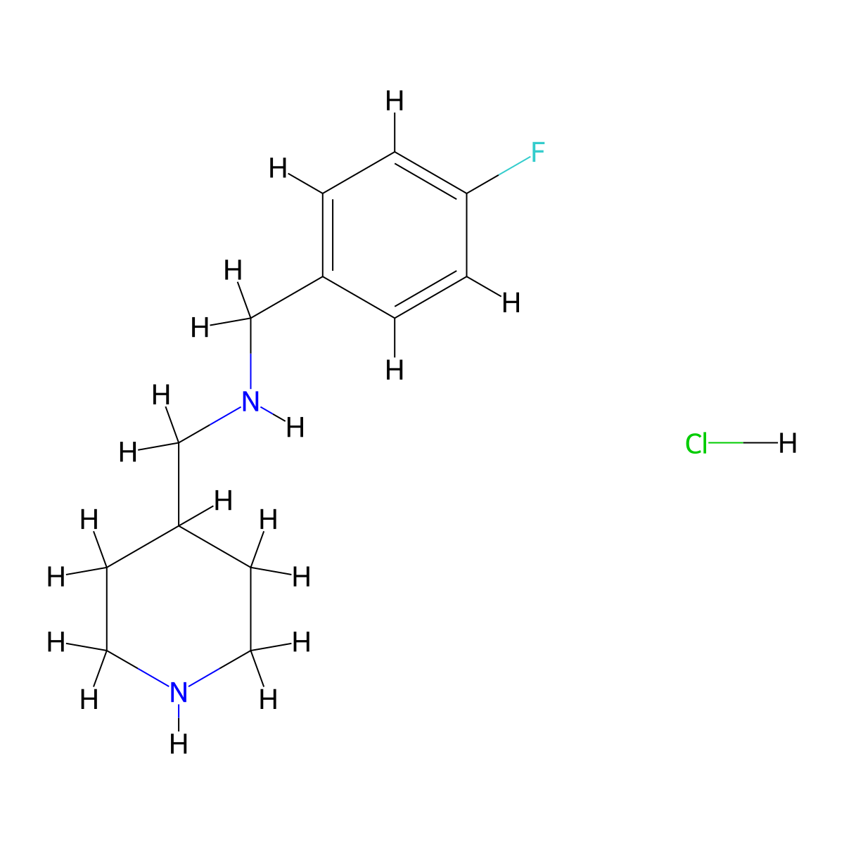 (4-Fluoro-benzyl)-piperidin-4-ylmethyl-amine hydrochloride molecular structure, CAS 1261233-78-6