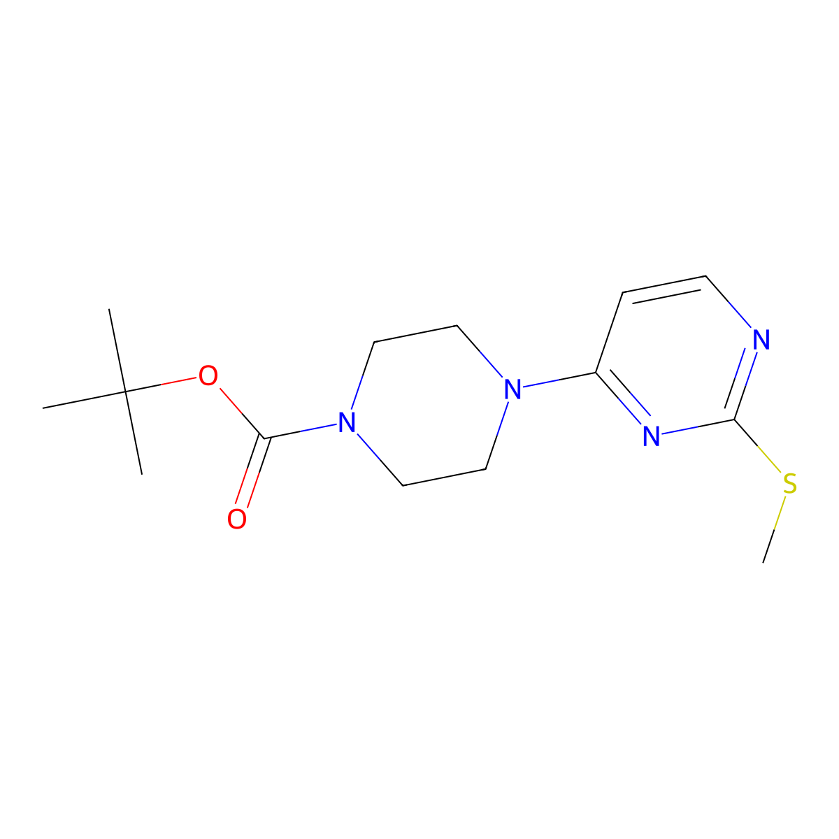 4-(2-Methylsulfanyl-pyrimidin-4-yl)-piperazine-1-carboxylic acid tert-butyl ester molecular structure, CAS 1261233-83-3