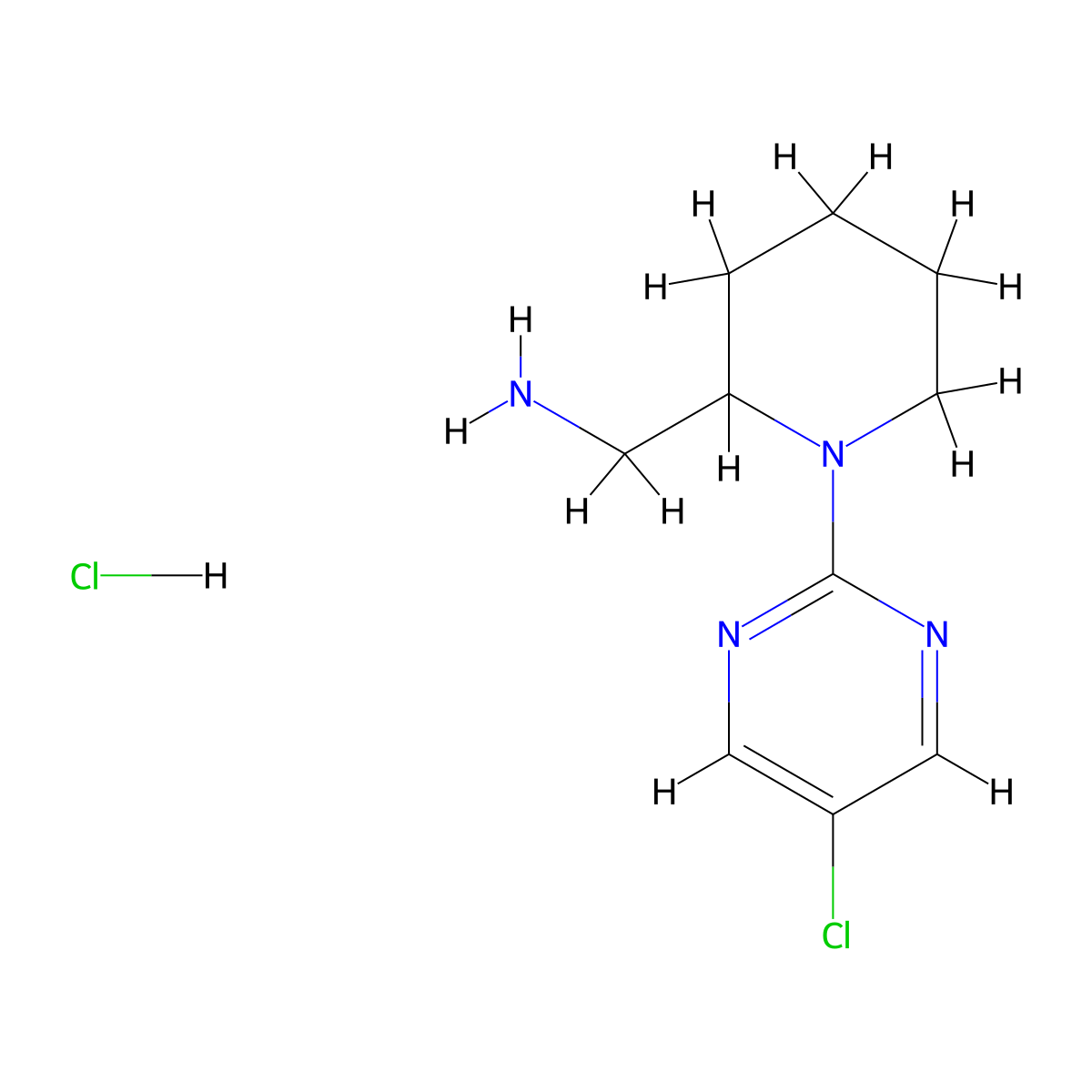 (1-(5-Chloropyrimidin-2-yl)piperidin-2-yl)methanamine hydrochloride molecular structure, CAS 1261234-05-2