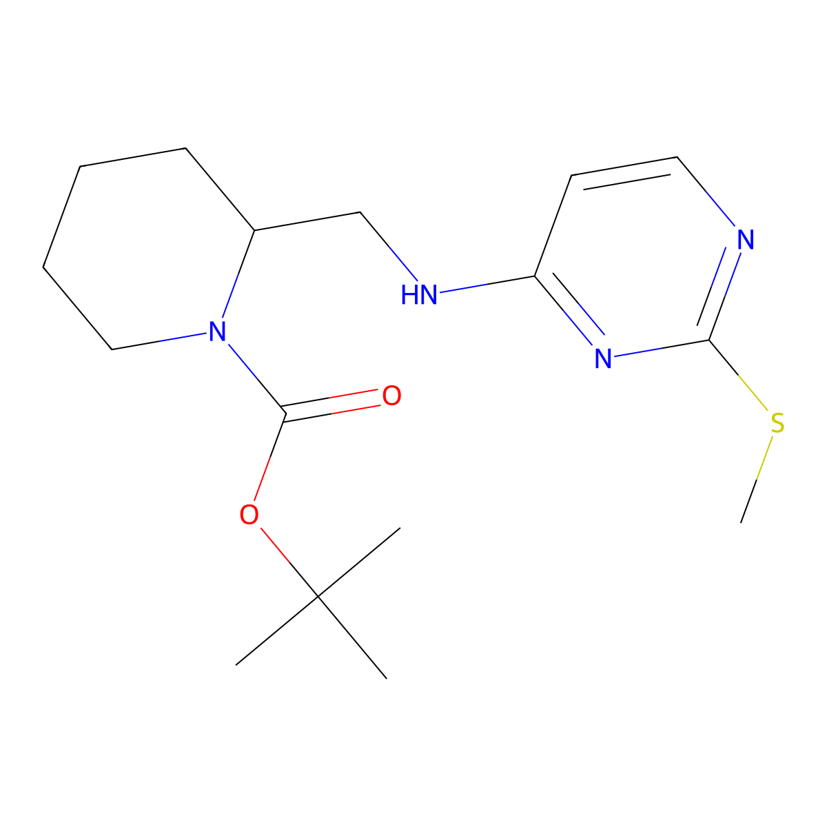 tert-Butyl 2-(((2-(methylthio)pyrimidin-4-yl)amino)methyl)piperidine-1-carboxylate molecular structure, CAS 1261234-08-5