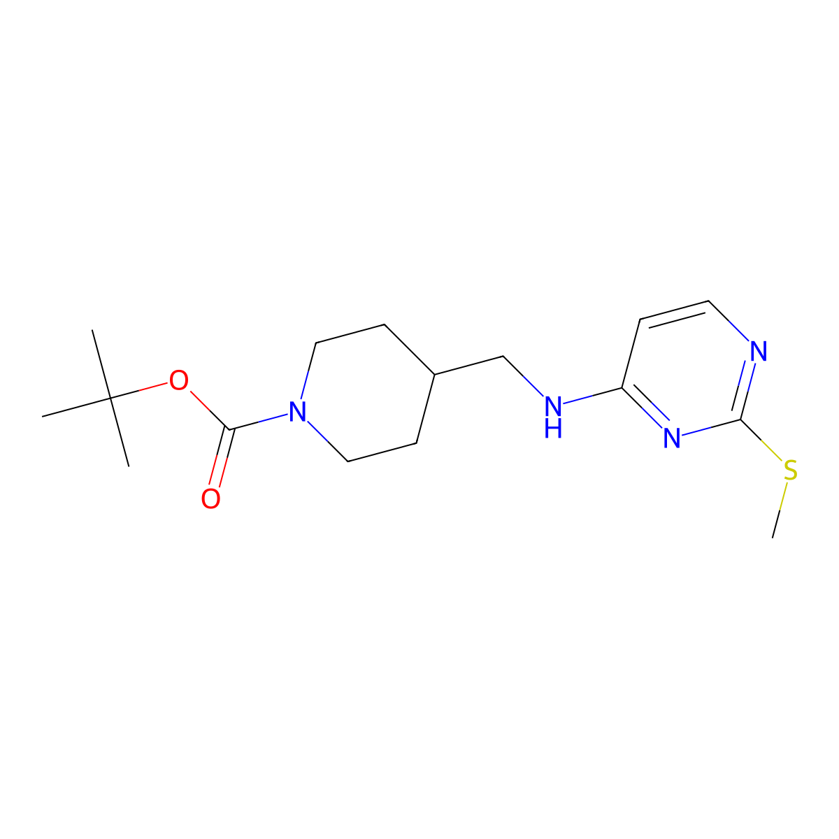 tert-Butyl 4-(((2-(methylthio)pyrimidin-4-yl)amino)methyl)piperidine-1-carboxylate molecular structure, CAS 1261234-23-4
