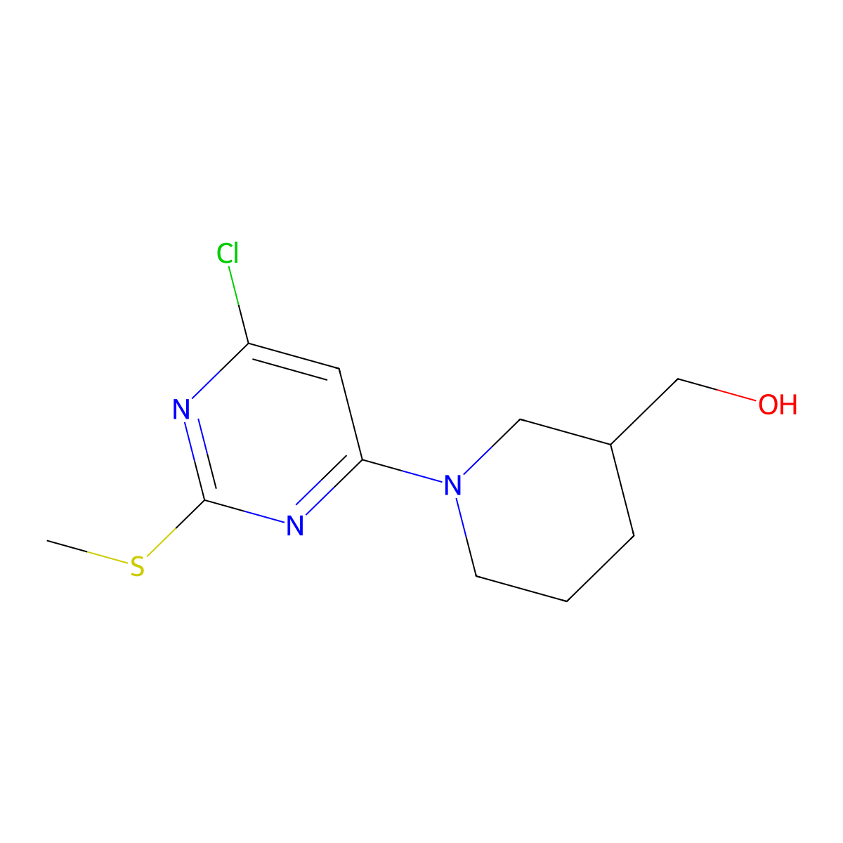 (1-(6-Chloro-2-(methylthio)pyrimidin-4-yl)piperidin-3-yl)methanol molecular structure, CAS 1261234-82-5