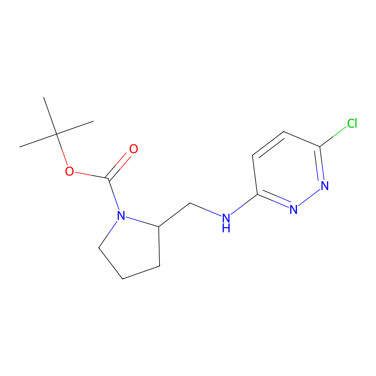 2-[(6-Chloro-pyridazin-3-ylamino)-methyl]-pyrrolidine-1-carboxylic acid tert-butyl ester molecular structure, CAS 1261234-86-9