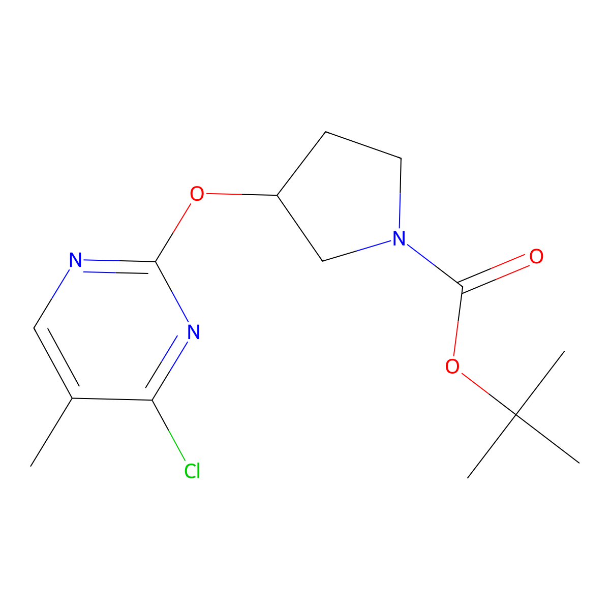(R)-tert-Butyl 3-((4-chloro-5-methylpyrimidin-2-yl)oxy)pyrrolidine-1-carboxylate molecular structure, CAS 1261235-31-7