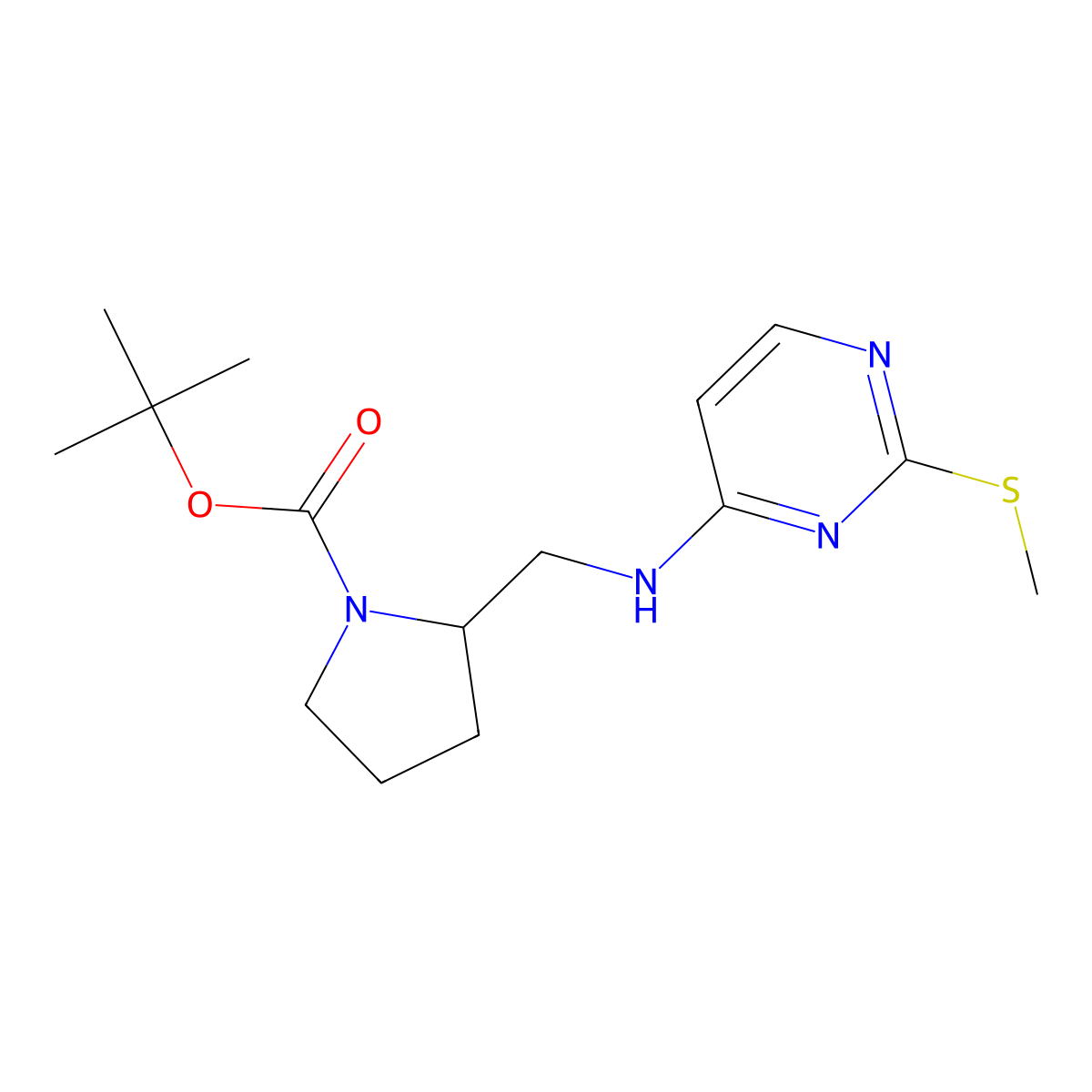 2-[(2-Methylsulfanyl-pyrimidin-4-ylamino)-methyl]-pyrrolidine-1-carboxylic acid tert-butyl ester molecular structure, CAS 1261235-35-1