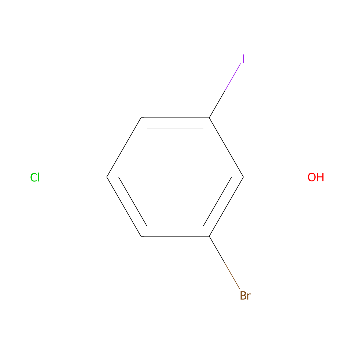 2-Bromo-4-chloro-6-iodophenol molecular structure, CAS 1261266-46-9