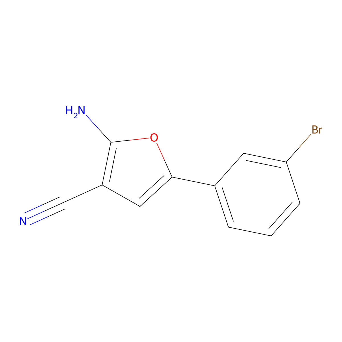 2-Amino-5-(3-bromophenyl)furan-3-carbonitrile molecular structure, CAS 1261268-89-6