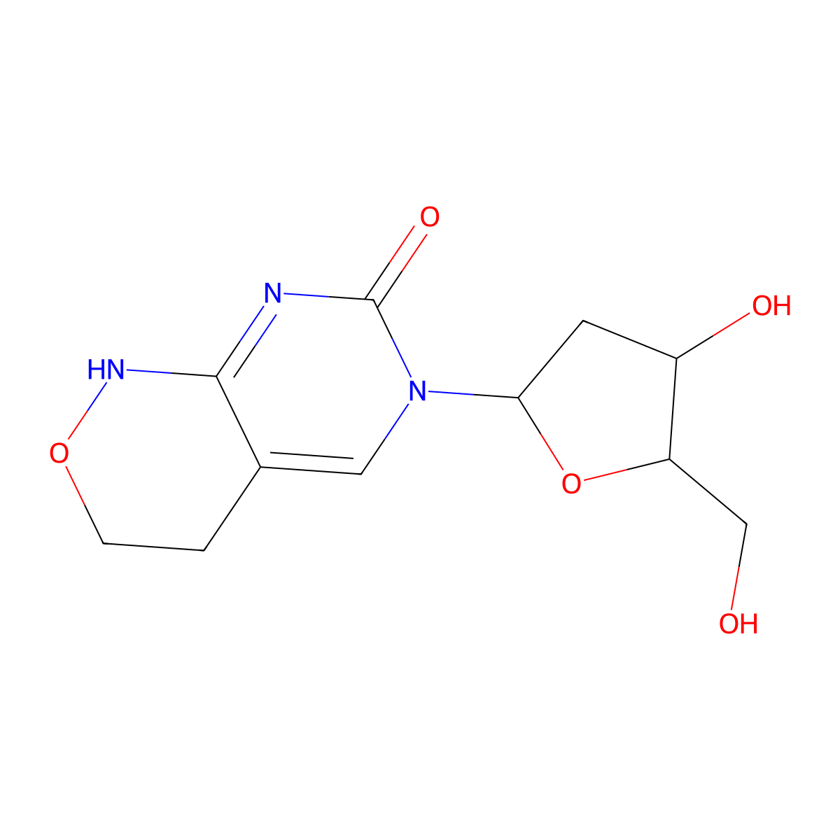 6-(2-Deoxy-beta-D-erythro-pentofuranosyl)-4,6-dihydro-1H-pyrimido(4,5-c)(1,2)oxazin-7(3H)-one molecular structure, CAS 126128-42-5