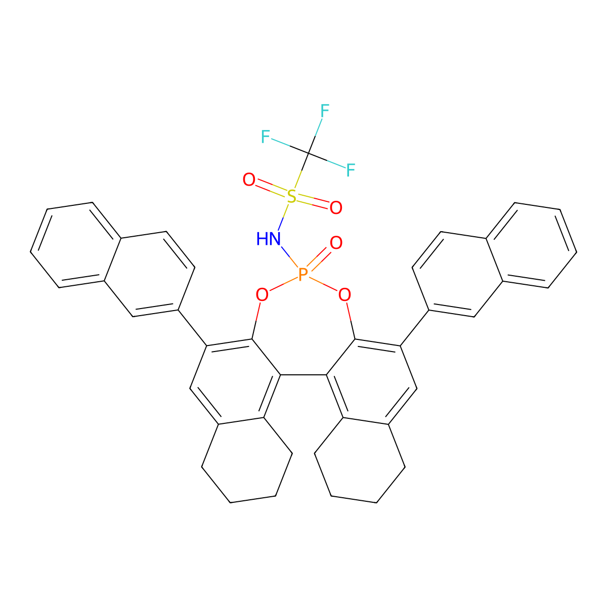 (11bR)-N-(2,6-Di(naphthalen-2-yl)-4-oxido-8,9,10,11,12,13,14,15-octahydrodinaphtho[2,1-d:1',2'-f][1,3,2]dioxaphosphepin-4-yl)-1,1,1-trifluoromethanesulfonamide molecular structure, CAS 1261302-61-7